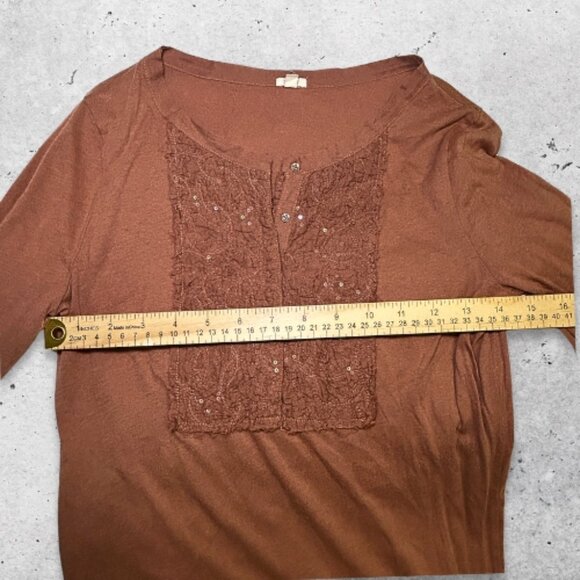 J.Crew Blouse Long Sleeve Scoop Neckline Lace Front Panel Soft Rust Brown Small - Picture 6 of 10